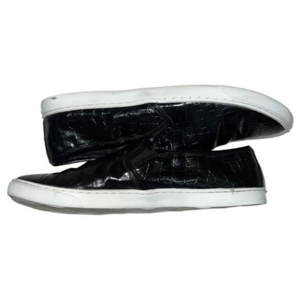 Schutz Slip-On Sneakers Womens 7.5 Black Faux Leather Crocodile Texture Casual - Picture 4 of 12